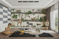 An artistic exotic animal mural on minimalist wallpaper.

