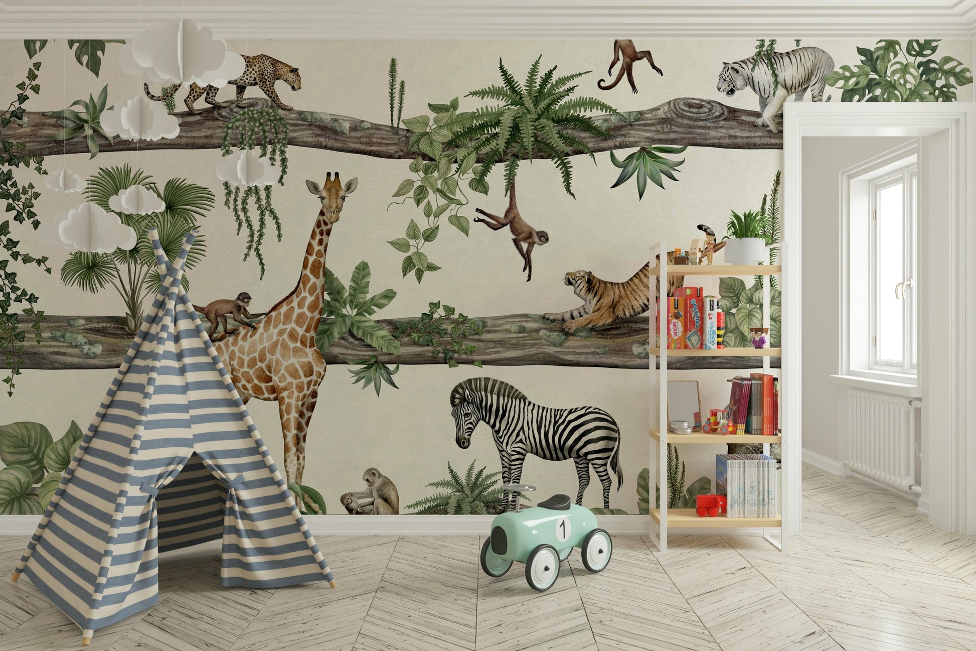 A serene lush foliage wall mural for vibrant decor.


