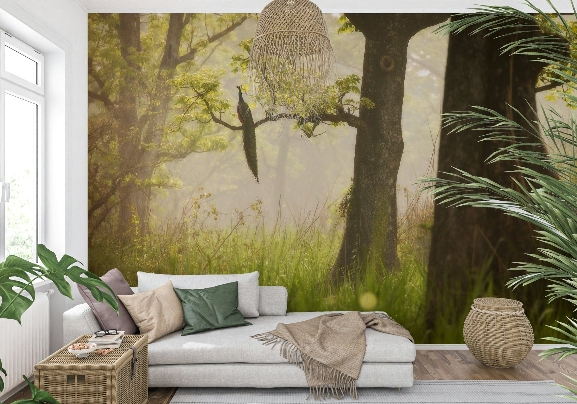 Layered foreground gives depth to Enchanted Lush Forest pattern.