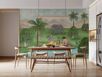 Palm trees and swans wall mural in Mughal landscape style