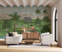 Hallway Enchanted Mughal Landscape wall mural featuring wildlife