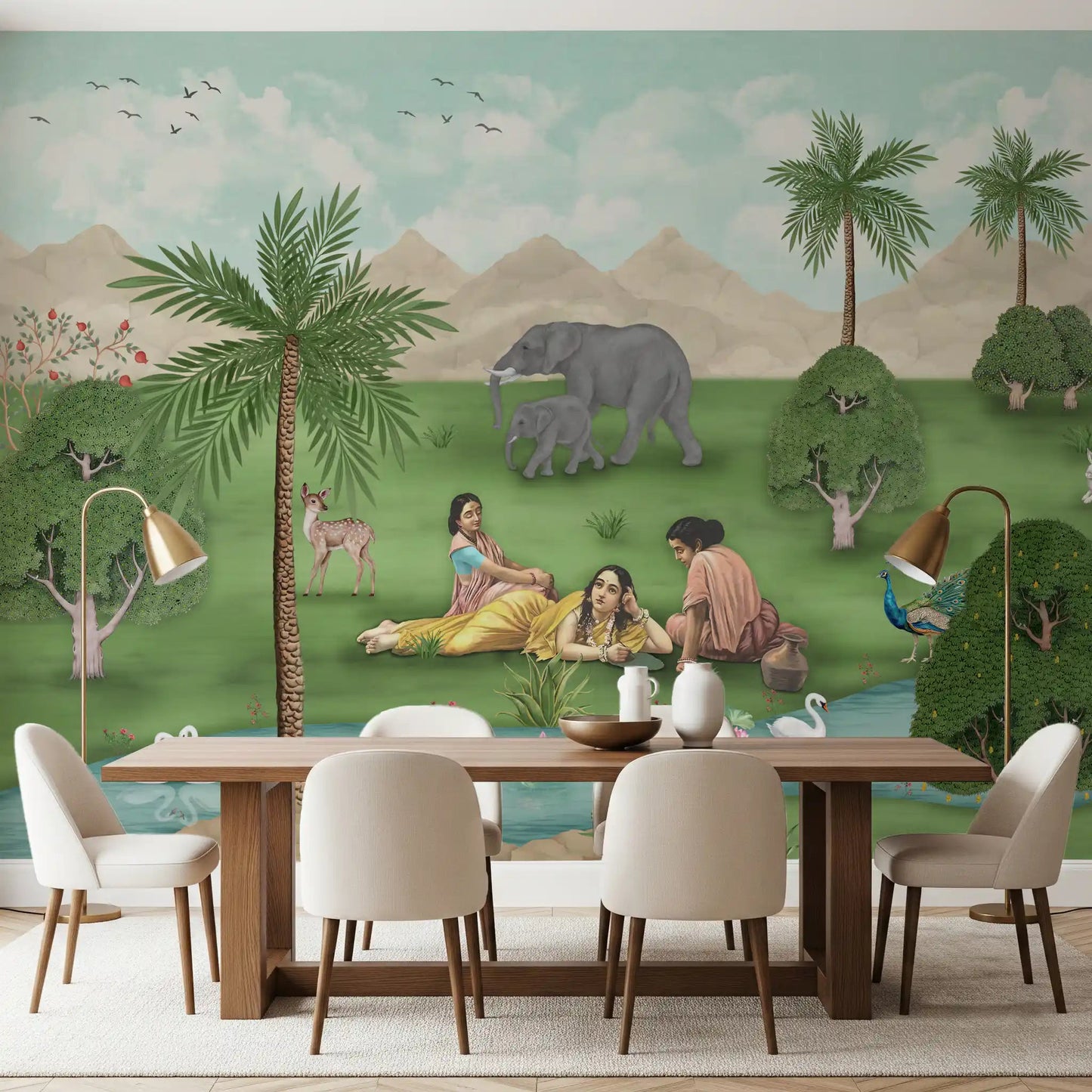Enchanted Mughal Landscape wall mural showing hills and water