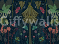 Lush, dreamlike night garden mural for living rooms or bedrooms.

