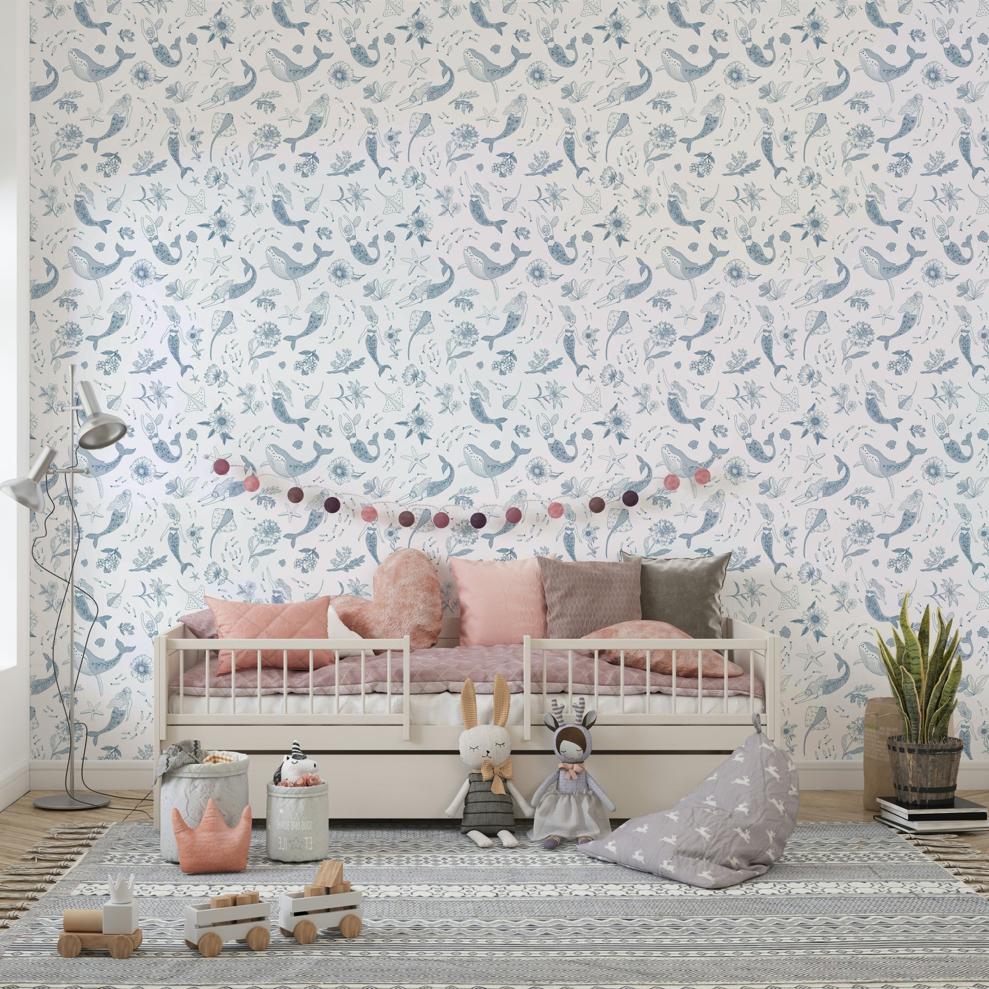 Ocean fantasy wall art with dolphins and waves

