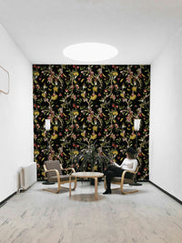 Enchanted Primate Paradise Wallpaper featuring playful monkeys and vibrant flowers.

