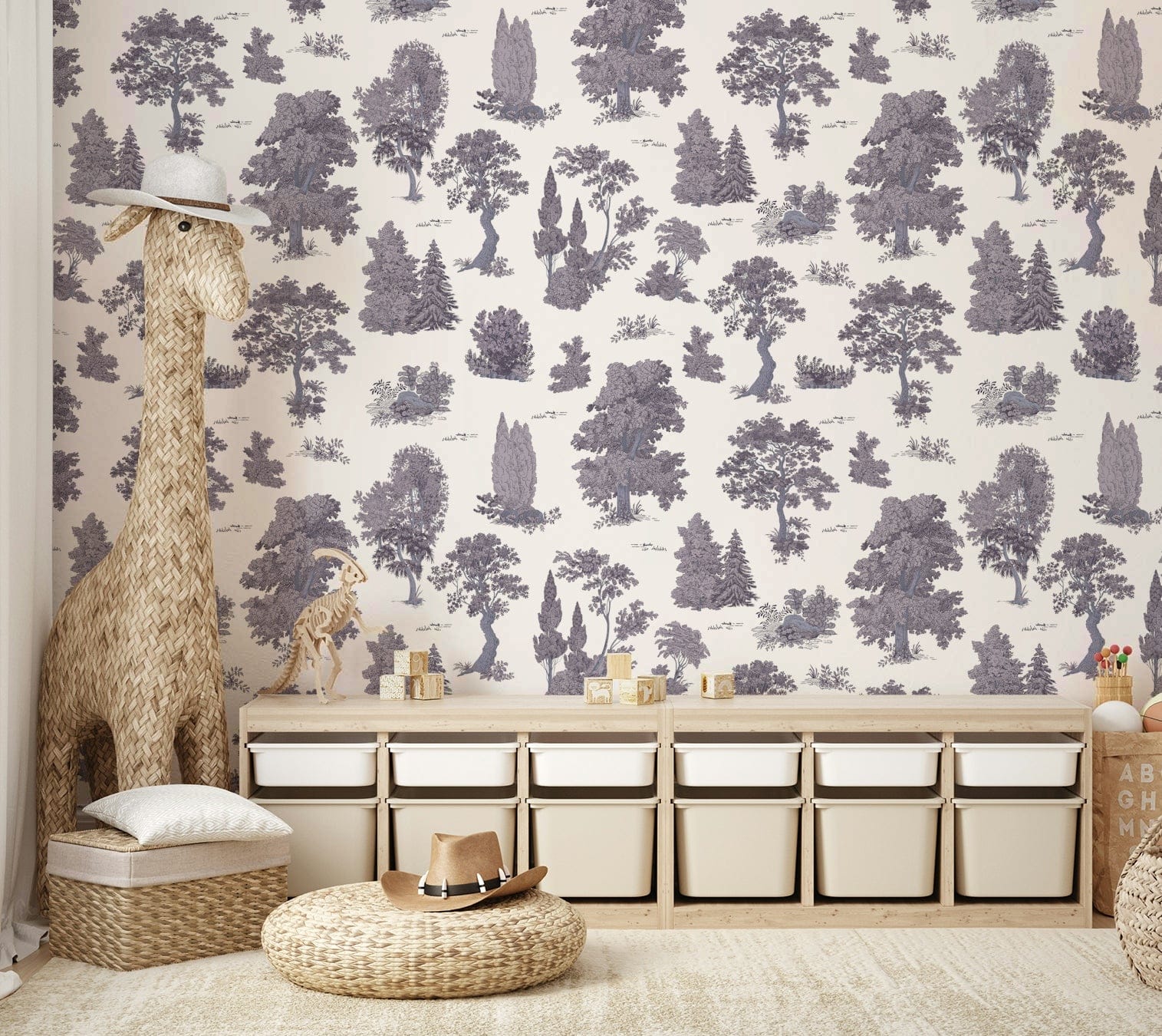 The colors are gentle and lush, with a natural, green and gray palette.

