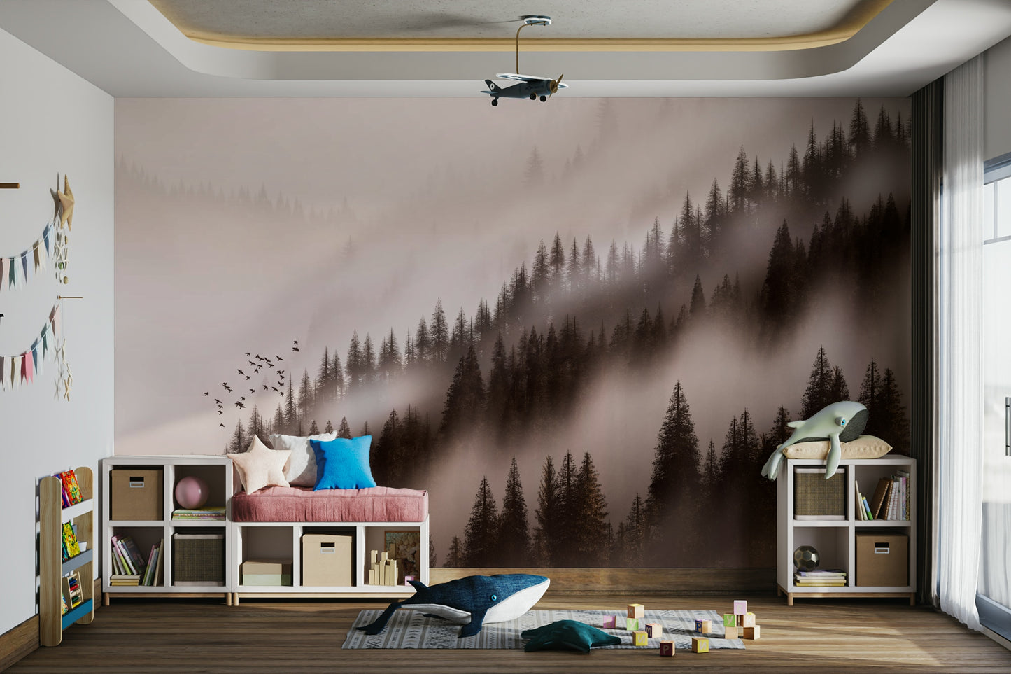 Enchanted Valley Sepia Wallpaper – Sepia-toned valley wall mural