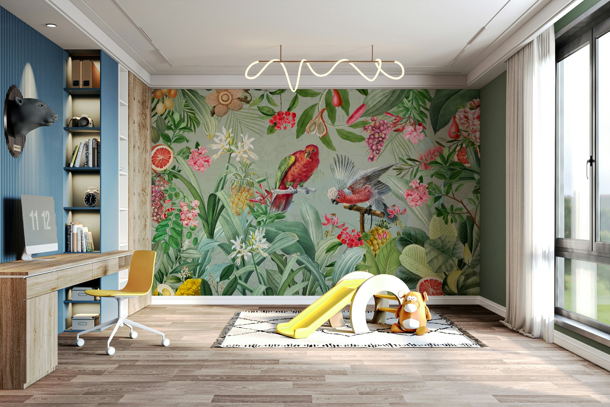 Serene vintage-inspired mural for bedroom walls

