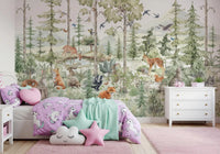 Enchanted Woodland Friends wall mural with deer fox and birds