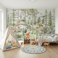 Bedroom Enchanted Woodland Friends mural with animals and greenery