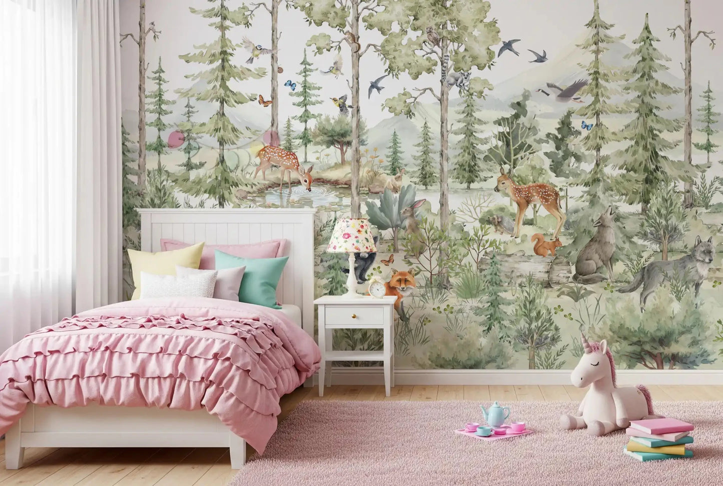 Enchanted forest animals wall mural with fox and woodland scene