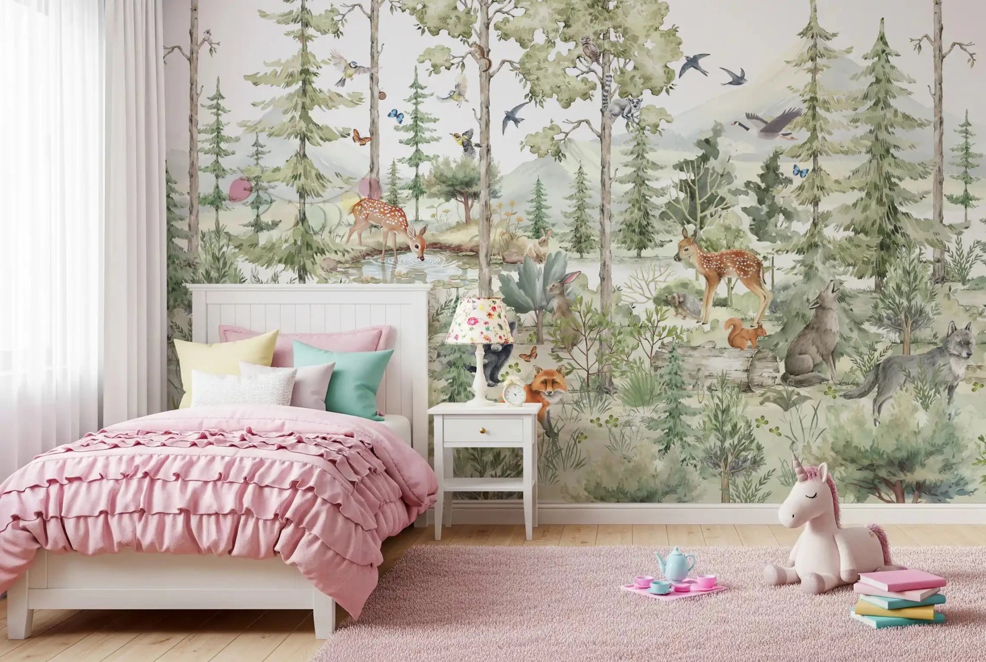 Enchanted forest animals wall mural with fox and woodland scene