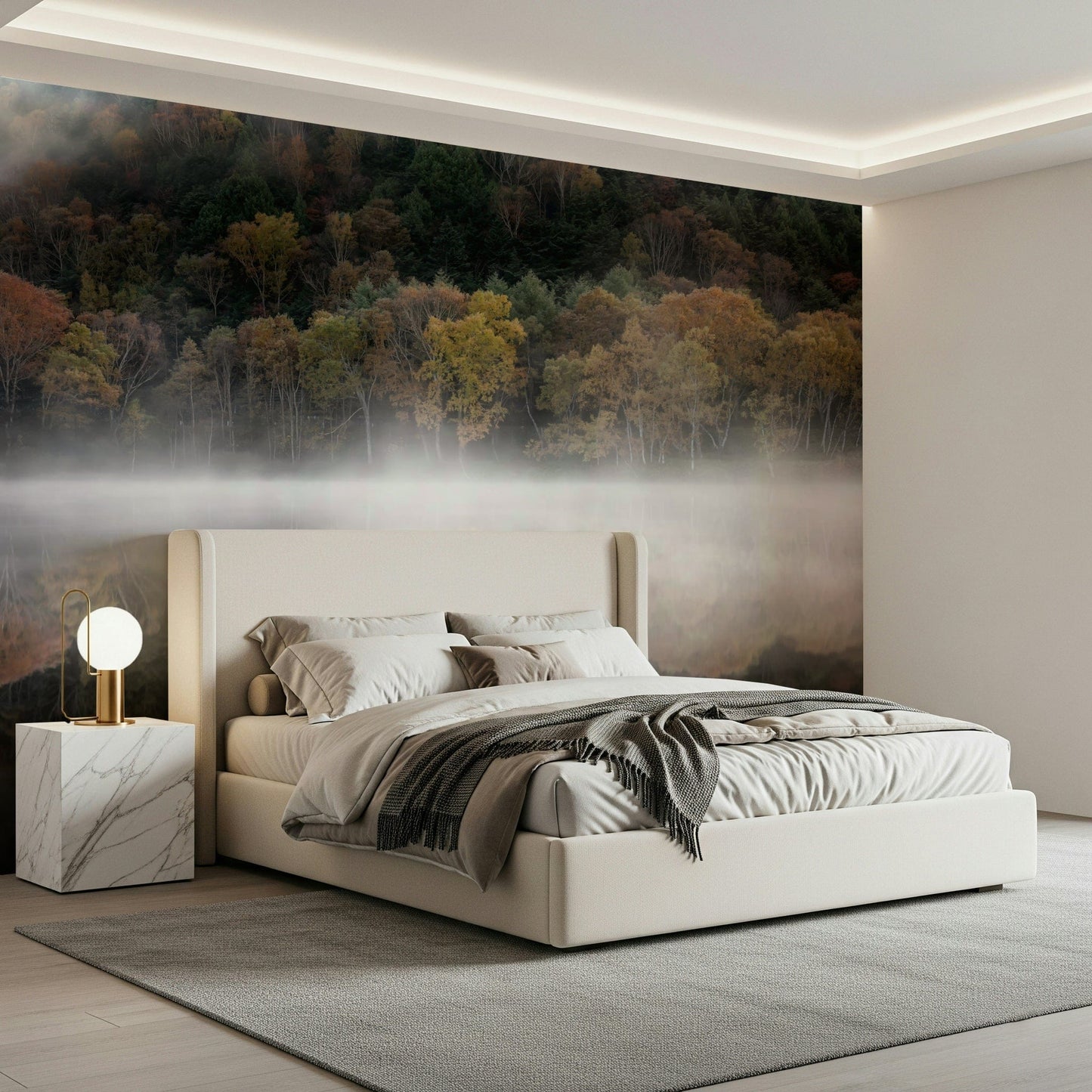 Enchanted Reflection wallpaper for walls, serene nature landscape print.