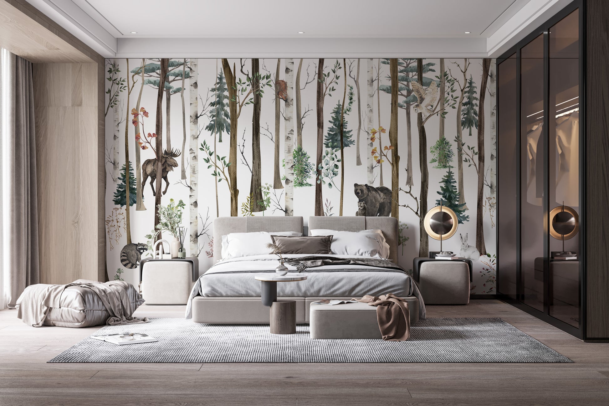 Fox & Bear in Snow Forest Wallpaper Mural - Giffywalls