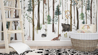 Fox & Bear in Snow Forest Wallpaper Mural - Giffywalls