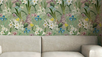 Nature-inspired English Garden Escape wallpaper with pastel tones

