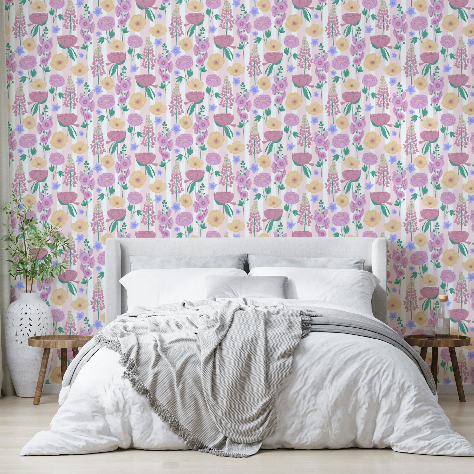 A beautiful modern art wall mural of delicate flowers.

