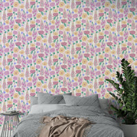 A beautiful serene floral wallpaper mural with classic English flowers.

