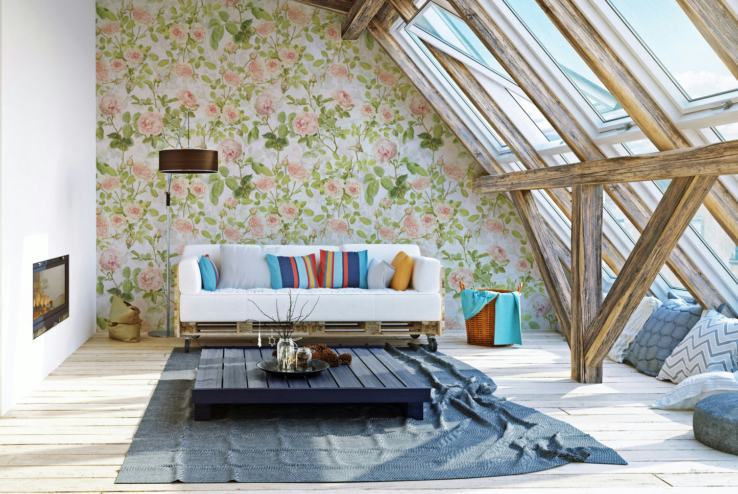 Close-up of English Rose Garden wall mural with delicate rose blooms.

