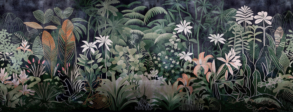 Equatorial Eden Vibrant Jungle Wallpaper Mural in your room — zoomed