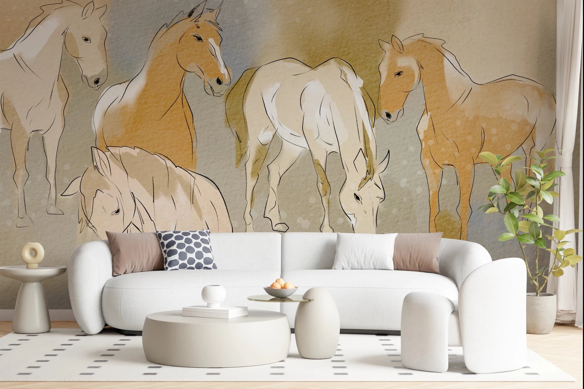Equestrian Echoes Wall Mural showcasing realistic horse sketches