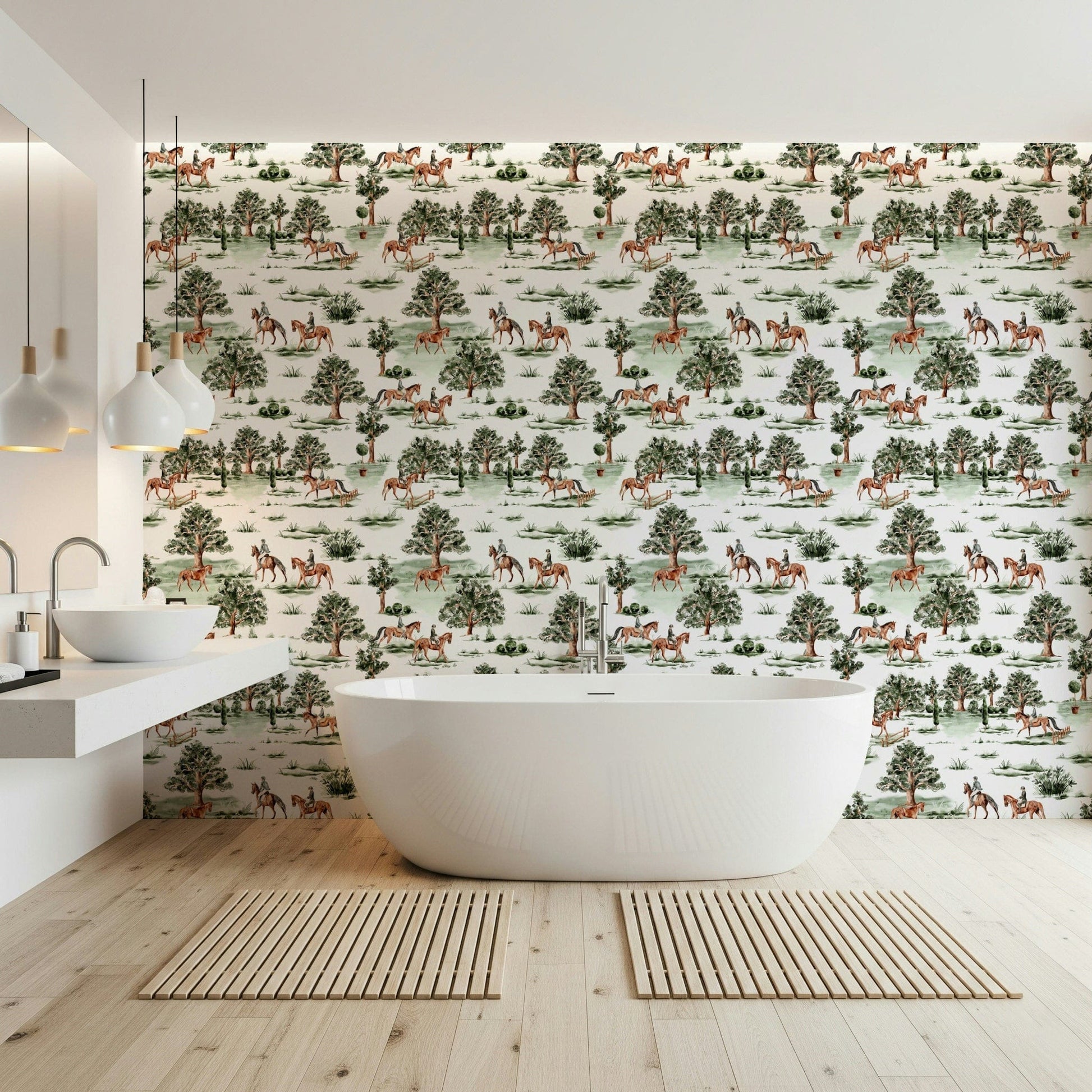 Watercolor horseman wallpaper, Equestrian Escape design.