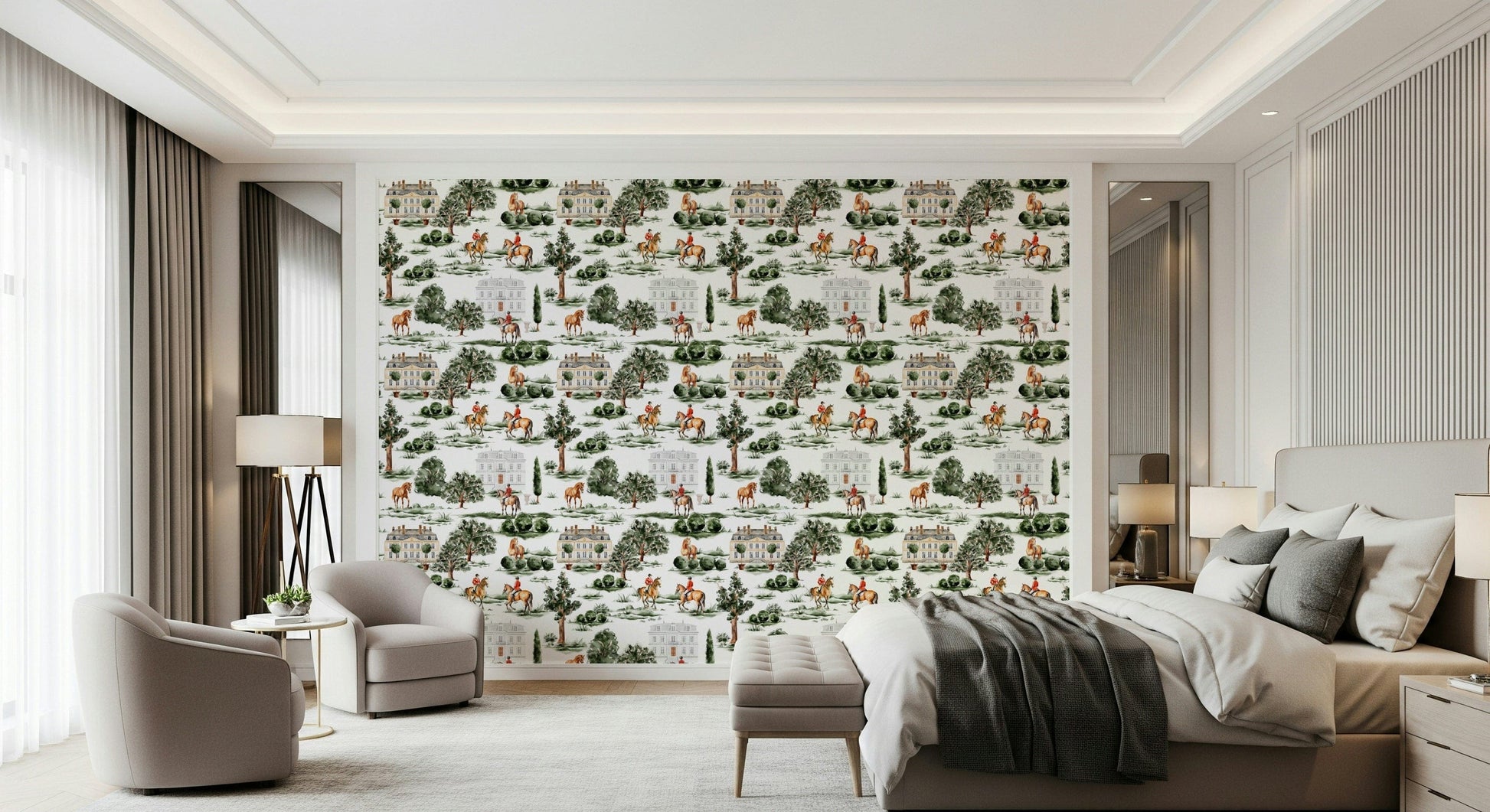 French estate garden Equestrian Estate wallpaper for walls.