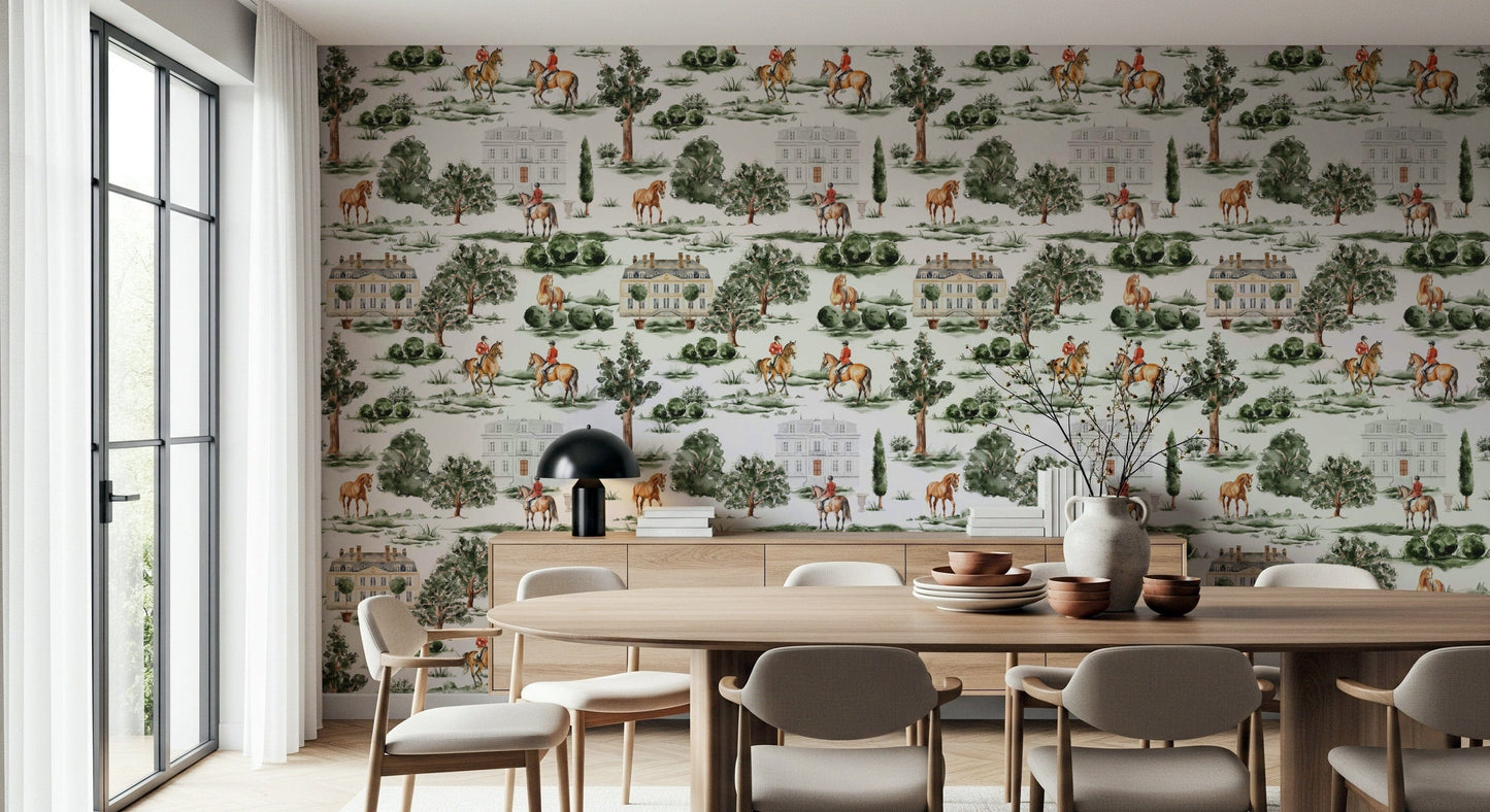 Equestrian Estate chateau scene wallpaper for walls.