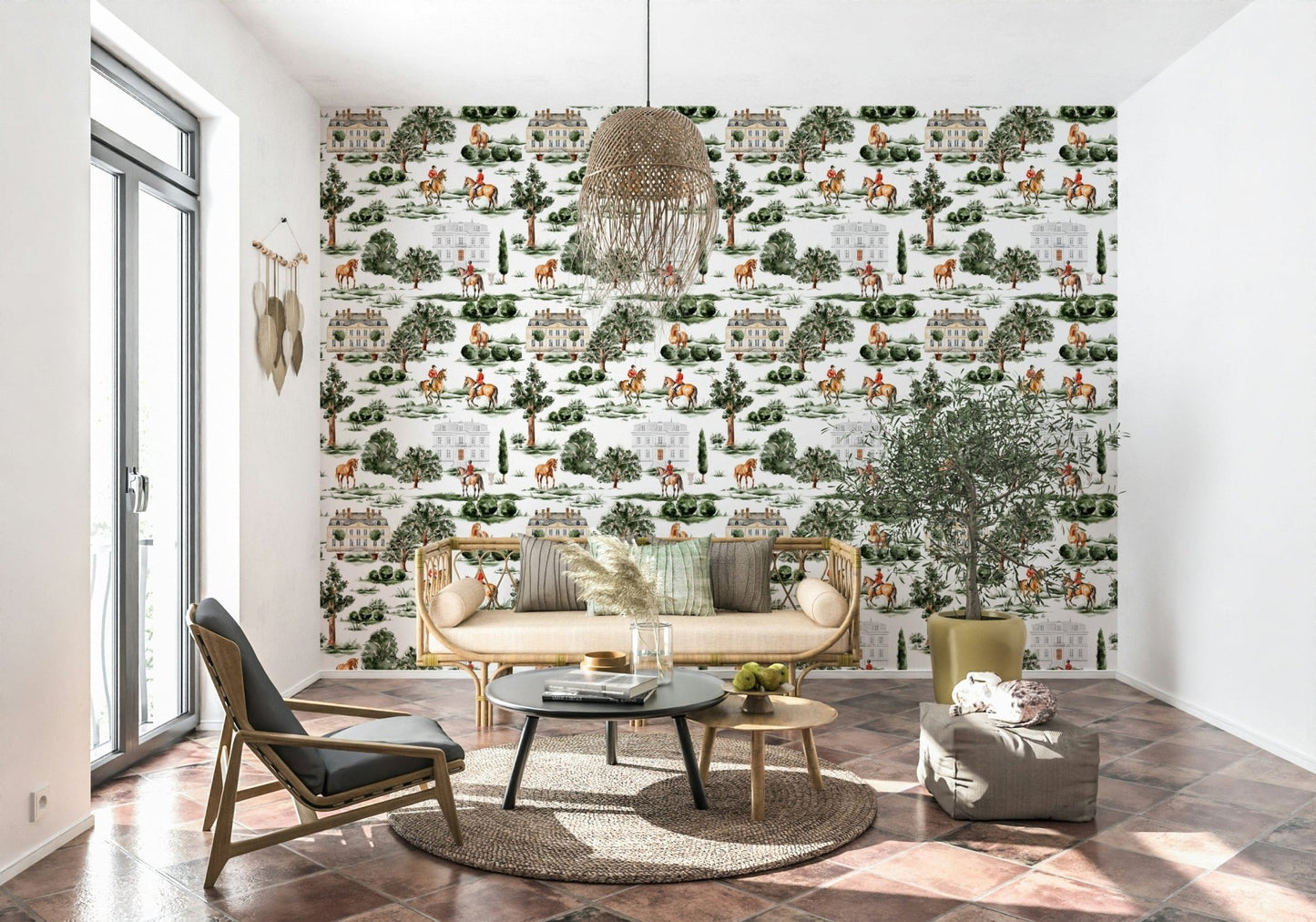 Grand country living Equestrian Estate wallpaper print.