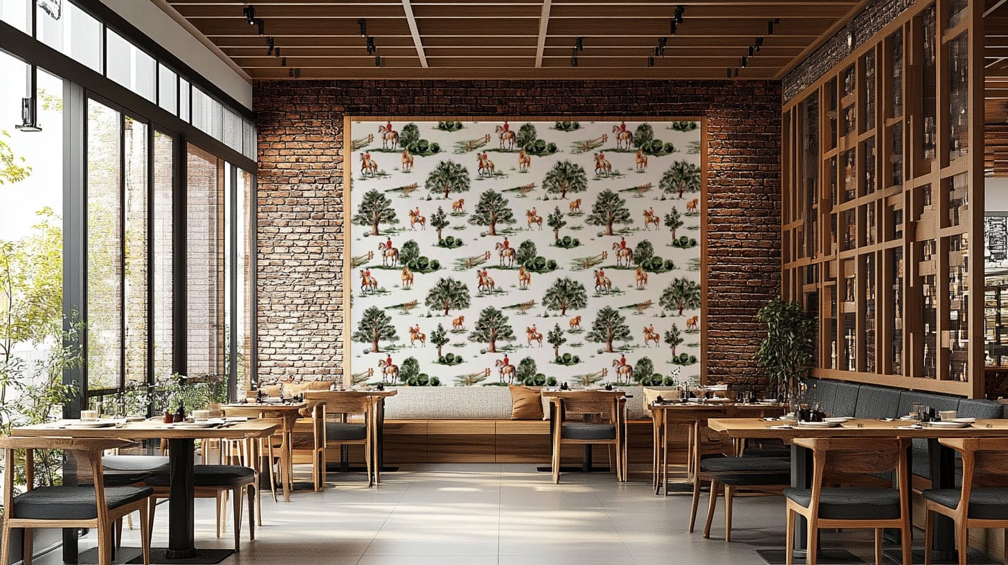 The wallpaper features a group of horses and riders.
