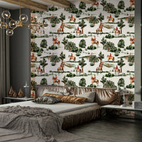 The wallpaper has a rich, painted texture.

