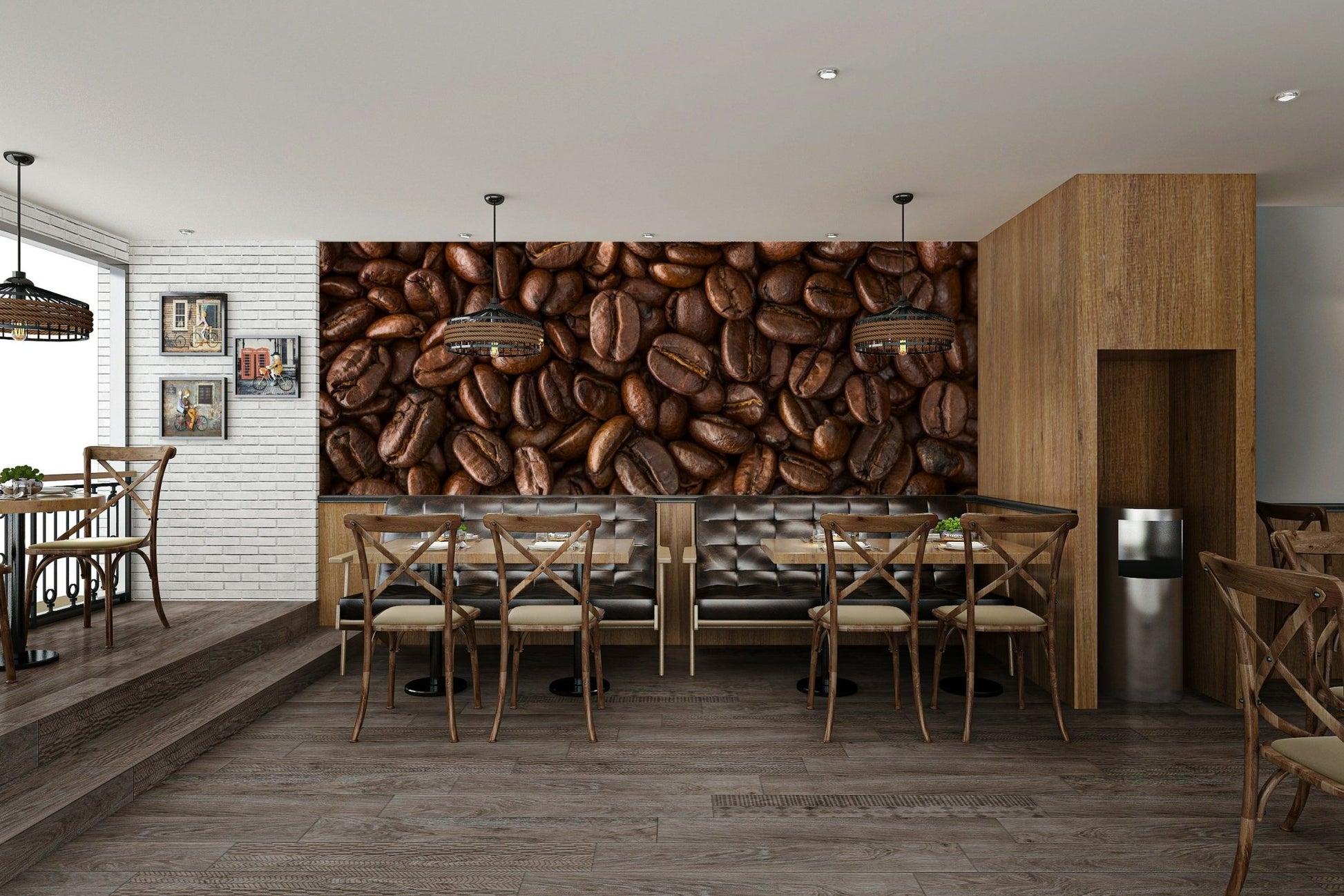Cafe room featuring an Espresso Delight mural.

