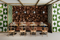 Beautiful coffee scene mural with rich espresso tones for a warm space.

