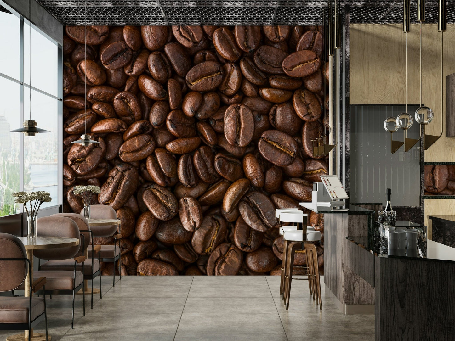 Deep brown coffee wall mural for a sophisticated, comforting atmosphere.

