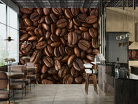Deep brown coffee wall mural for a sophisticated, comforting atmosphere.

