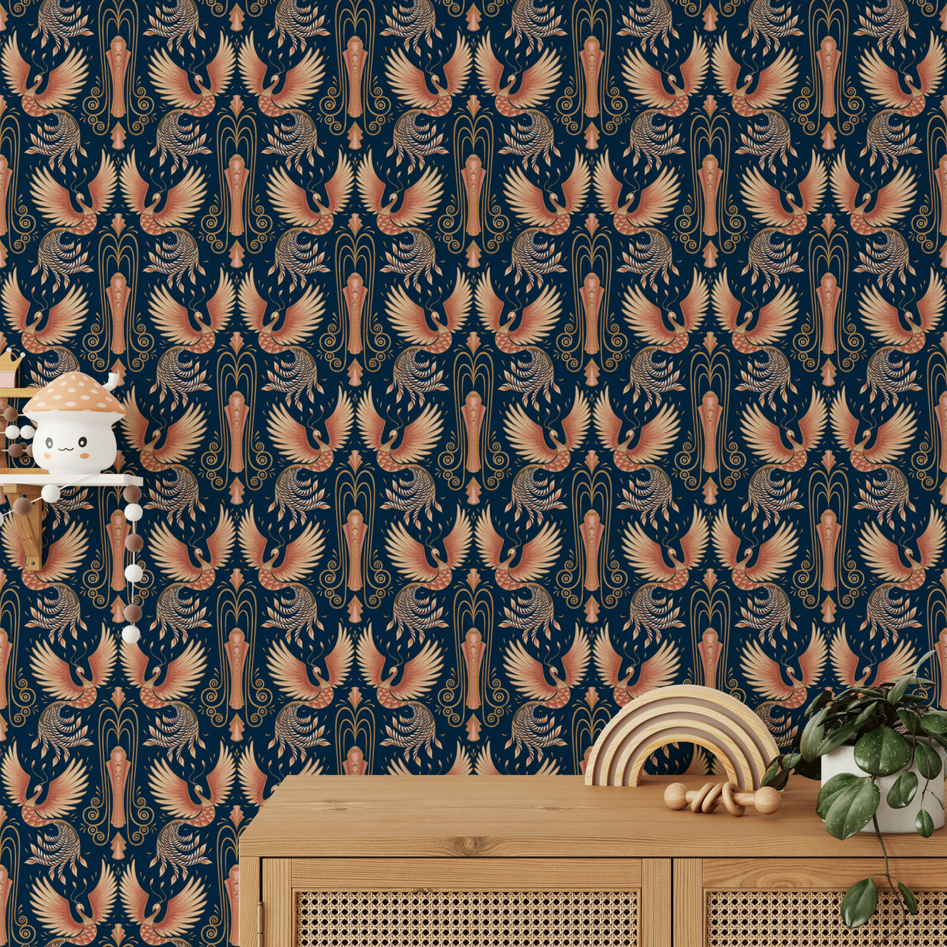 Majestic phoenix soaring in vibrant wallpaper

