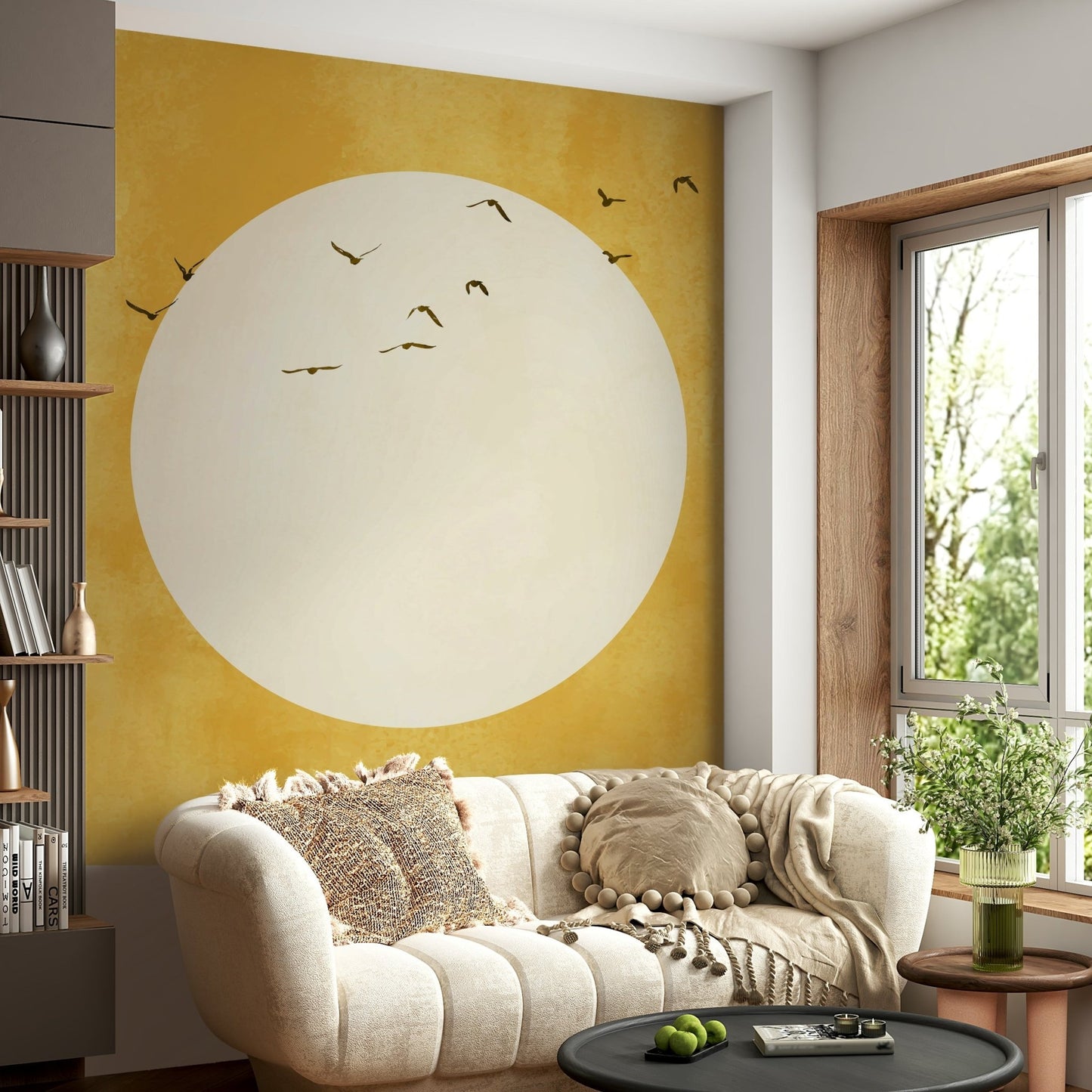 Sunny bedroom feature wall with a light and airy design.