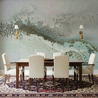 A peaceful modern abstract mural on decorative wallpaper.