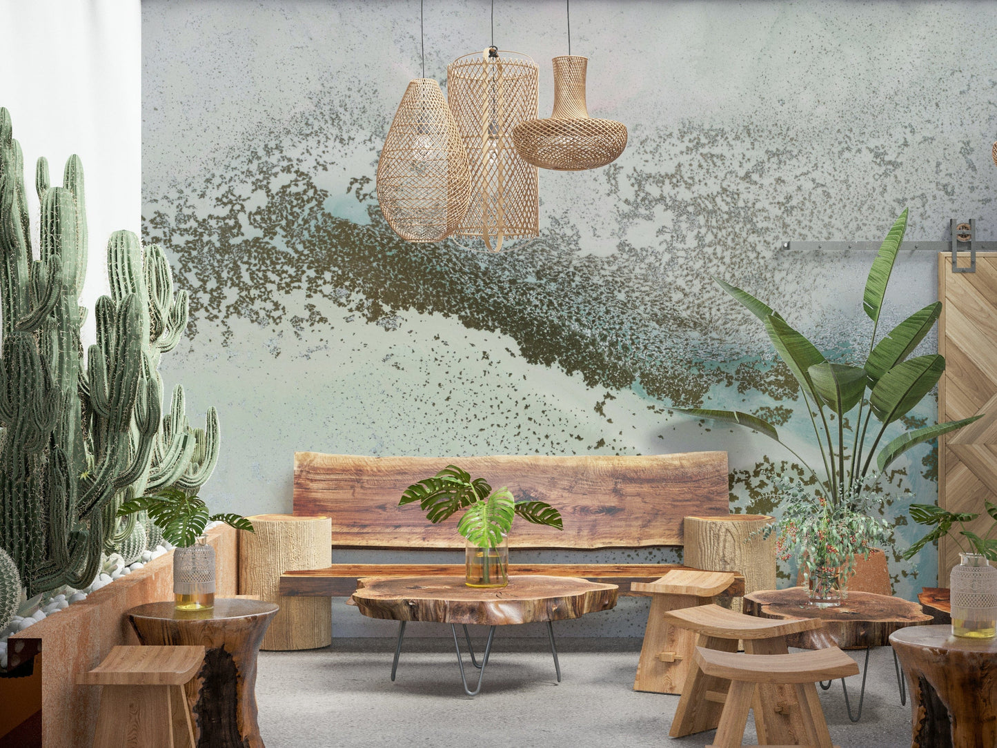 A serene subtle beach wall mural for contemplative decor.