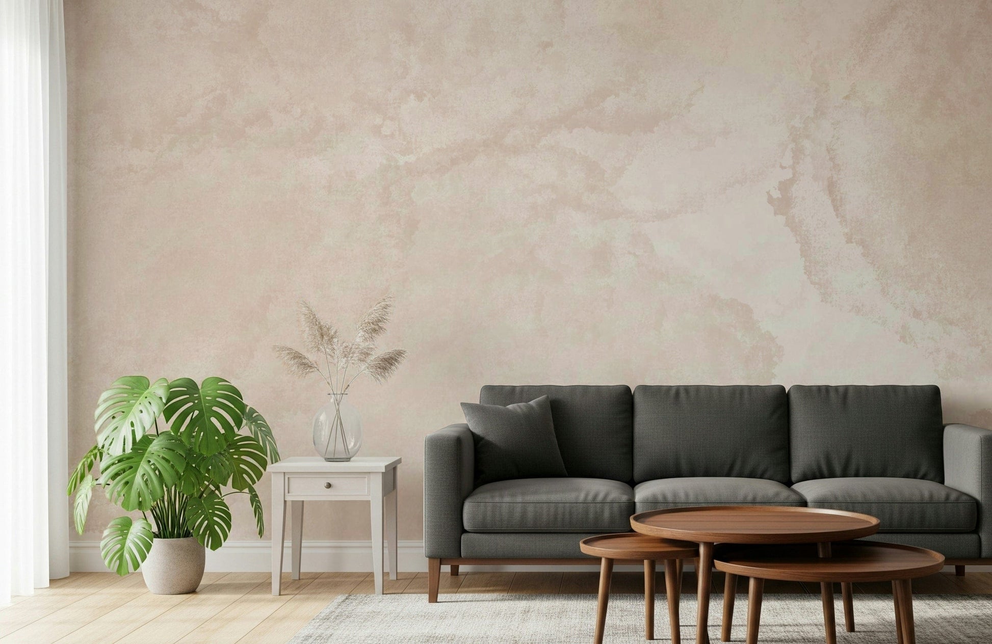 A calming abstract design wallpaper mural that defines a space.
