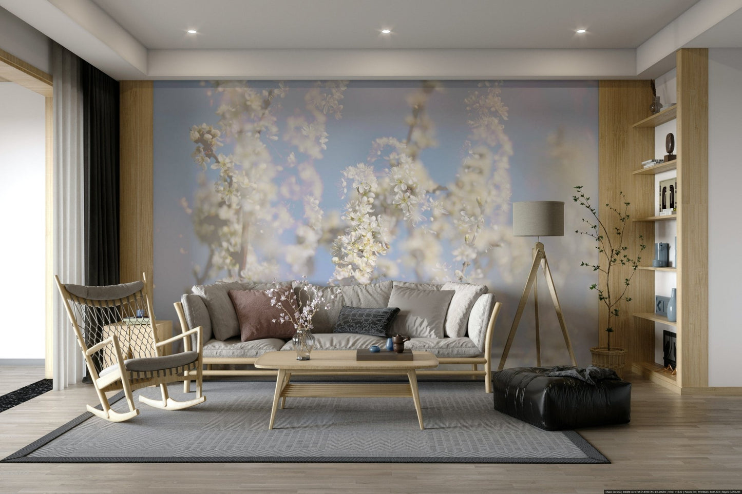 Ethereal Blossom Photography - Soft White Floral Art Print Against Blue Sky Wall Mural