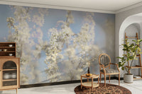Ethereal Blossom Photography - Soft White Floral Art Print Against Blue Sky Wall Mural