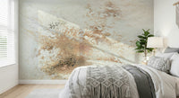 Textured wall mural with painterly, ethereal patterns creating a calm and elegant accent wall.