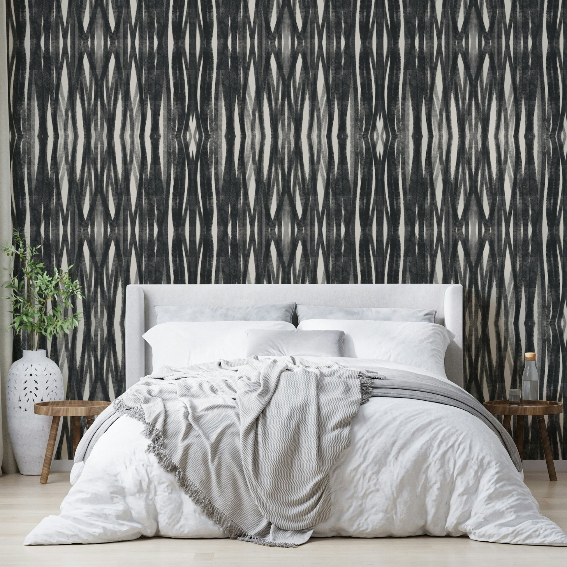 Sophisticated charcoal weave wallpaper for bedrooms

