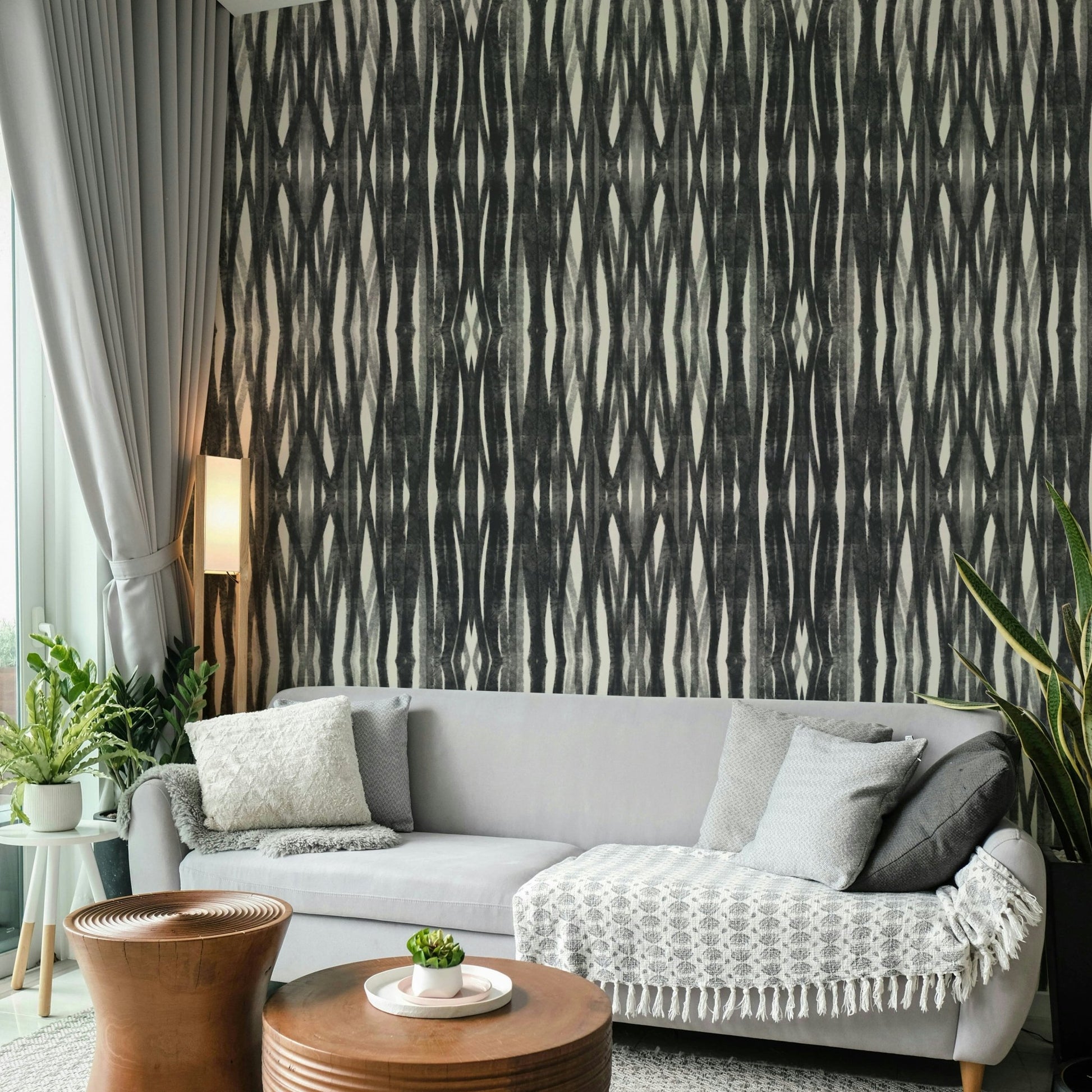 Ethereal woven wallpaper in charcoal for sleek interiors

