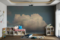 The peel and stick wallpaper showing realistic sky textures.

