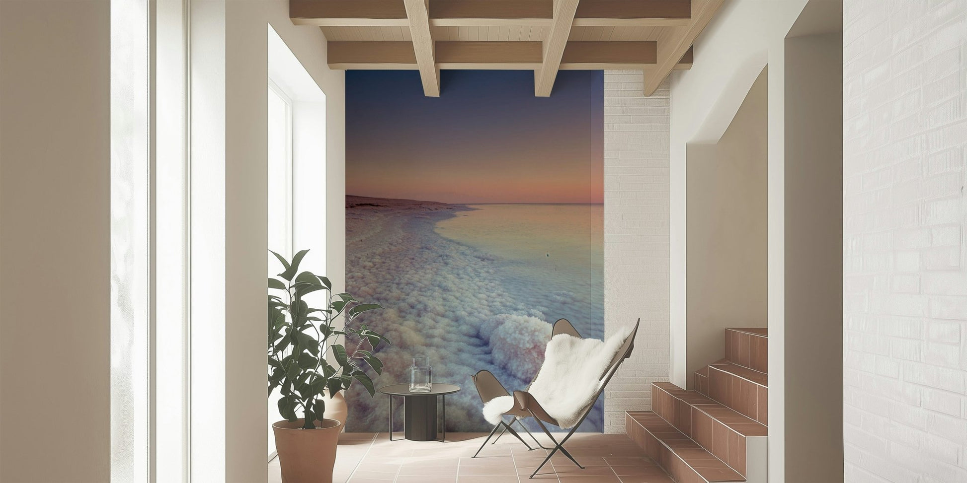 Calm Ethereal Coastline wallpaper, fluffy salt deposits, beautiful ocean scene.