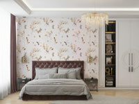 Wallpaper with dragonflies among pink and white flowers

