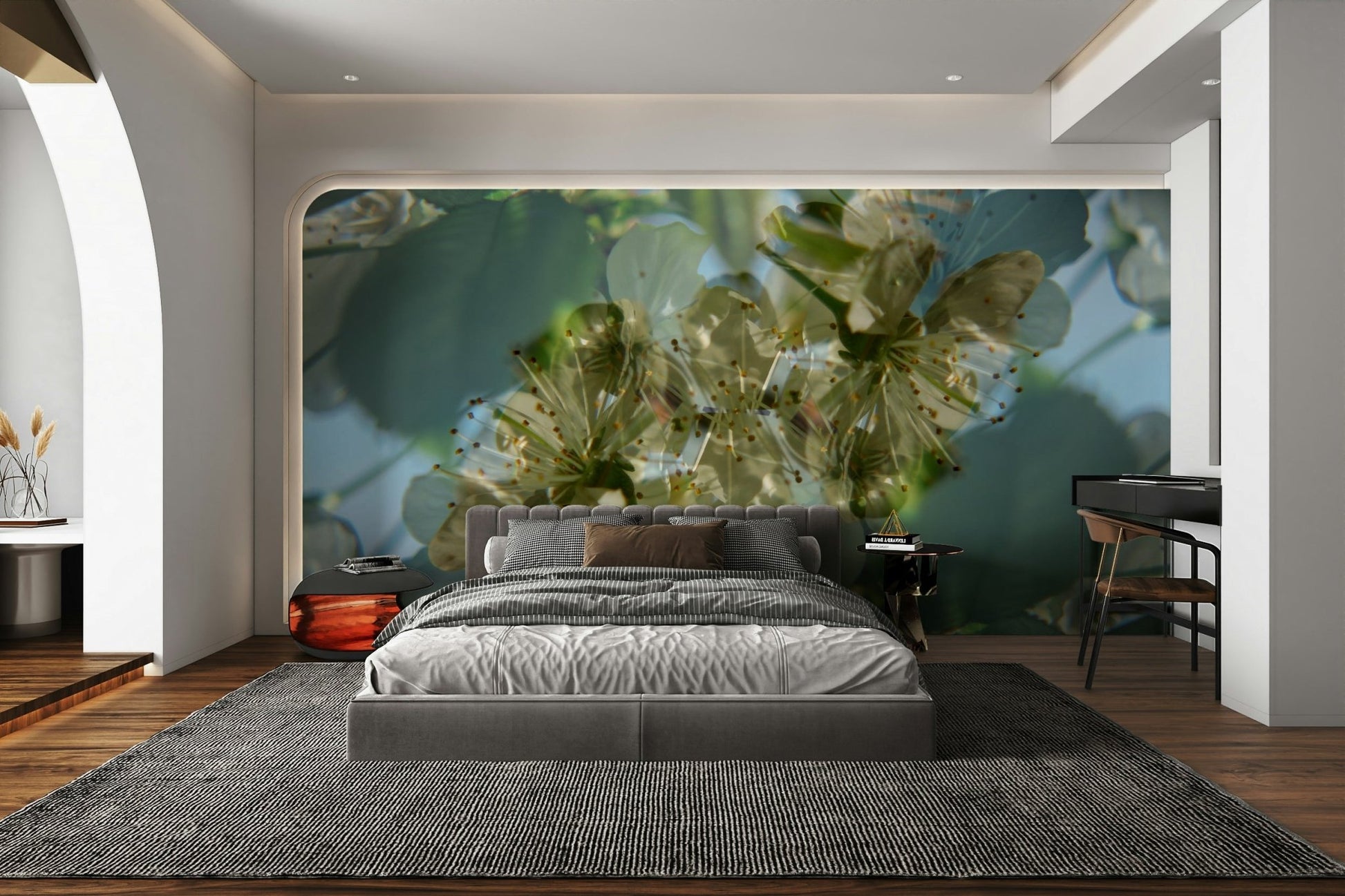 White petals and green leaves wallpaper
