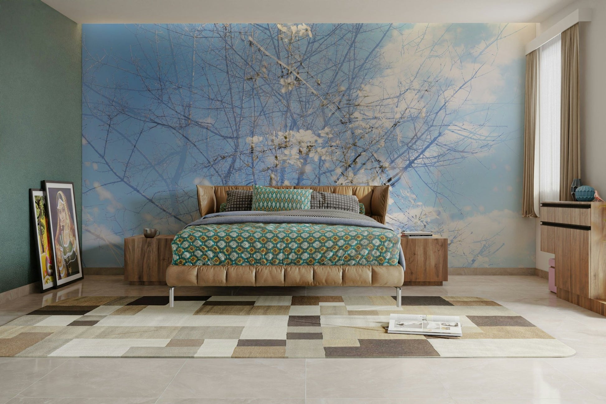 Ethereal Floral Sky Art | Serene Nature Photography | Dreamy Blossoms & Branches Wall Mural